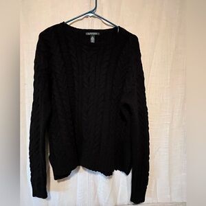 ✨ Lauren Ralph Lauren Black Cable Knit Sweater XL Classic Cotton Blend